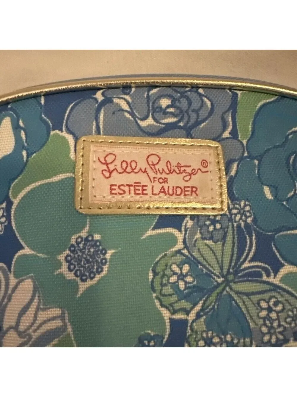 Lilly Pulitzer Estee Lauder Zip Around Blue Green Floral Butterfly Cosmetic Bag